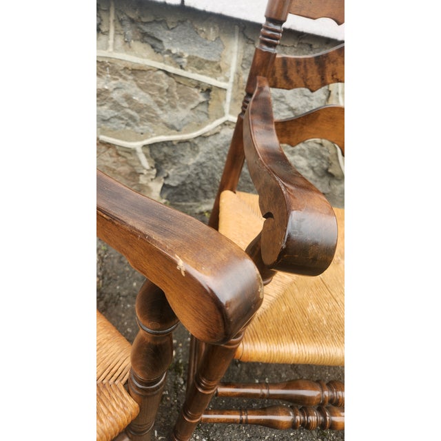 Set of 6 Vintage Ladder Back Dining Chairs With Rush Seats, French Country Cottage Style For Sale - Image 12 of 18