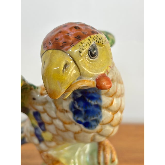 1980s Vintage Large Majolica Porcelain Parrot Figurine For Sale - Image 5 of 14