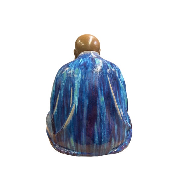 Fine Chinese Shiwan-Style Ceramic Luohan Amitabha in Deep Sea Glaze For Sale - Image 10 of 13