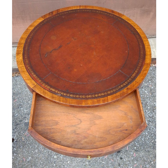 Early 20th Century Early 20th Century Georgian Style Tooled Leather Inset Mahogany Drum Table For Sale - Image 5 of 10