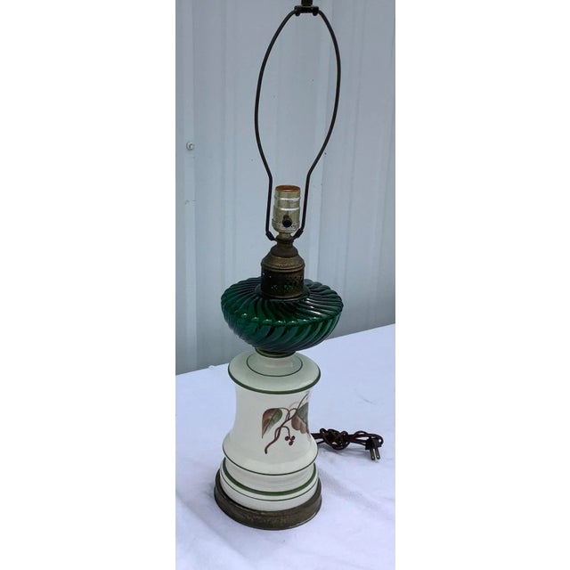 Beautiful Handpainted Emerald Green Glass Top Antique Lamp for any designers or decorators taste.