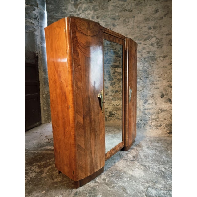 Art Deco French Walnut Wardrobe with Mirrored Door, 1930s For Sale - Image 18 of 18