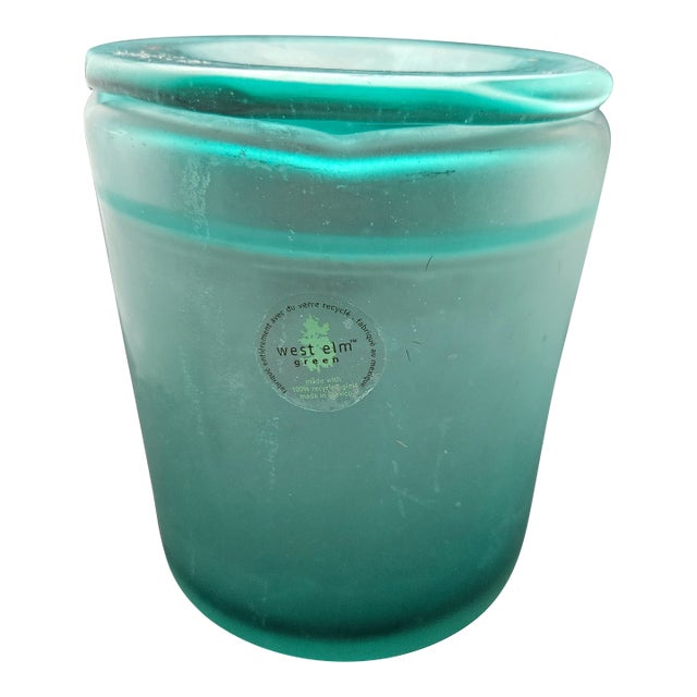 Recycled Green Glass Cannister, Vintage Recycled Emerald Green Glass For Sale
