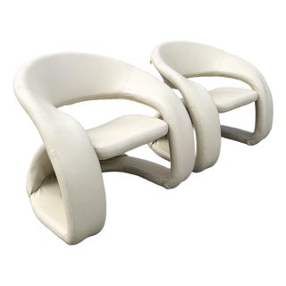 Postmodern Beige Faux Leather Tongue Chairs by Cheers - A Pair For Sale