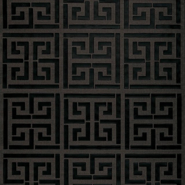 Contemporary Sample - Schumacher Greek Key Sisal Wallpaper in Jet For Sale - Image 3 of 3