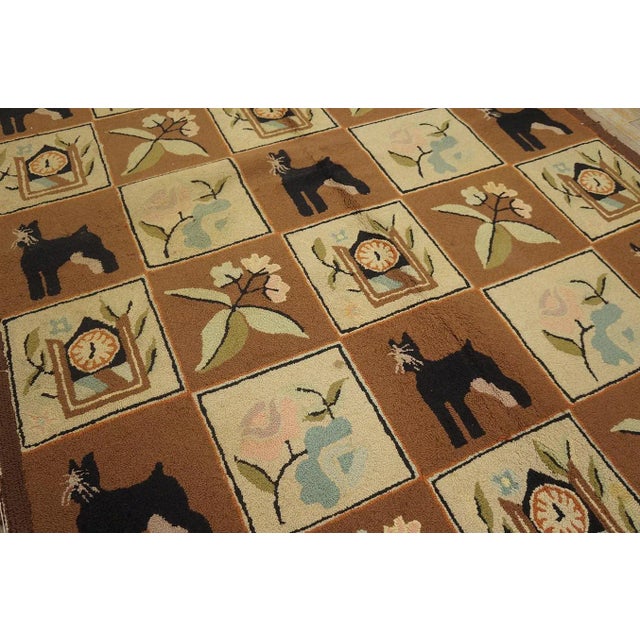 1970s 1970s Brown Vintage Animal Design Folk Art American Hooked Carpet Wool Rug For Sale - Image 5 of 12