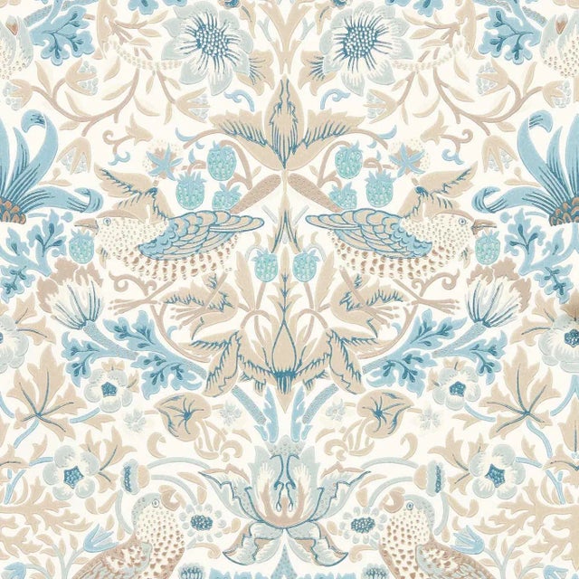 Morris & Co Simply Strawberry Thief Wallpaper in Slate/Vellum - a Sample For Sale