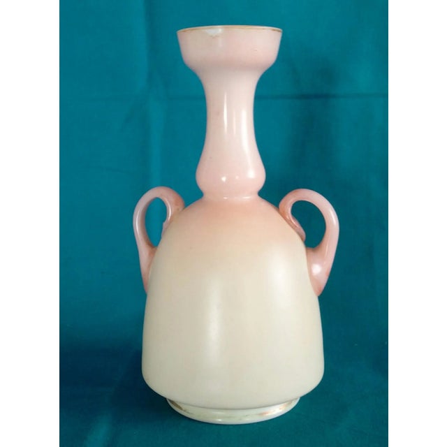 Art Nouveau Austrian 1890s Harrach Style Hand Painted Applied Handles Raised Enamels Cased Glass Vase For Sale - Image 3 of 5