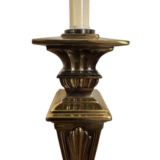 Tall 32” Solid Brass Column Lamps – Vintage Neoclassical Statement Pair For Sale - Image 9 of 10
