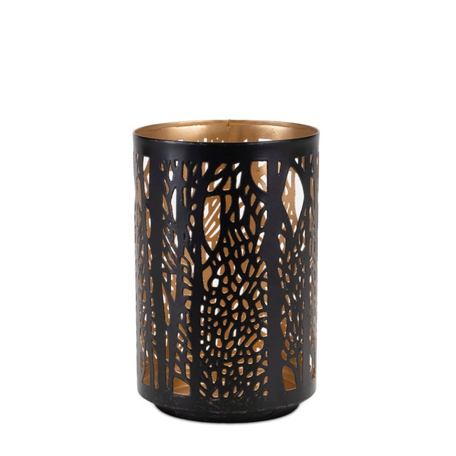 Kenneth Ludwig Chicago Forest Trees Punched Metal Candle Holder (Set of 2) For Sale - Image 4 of 9