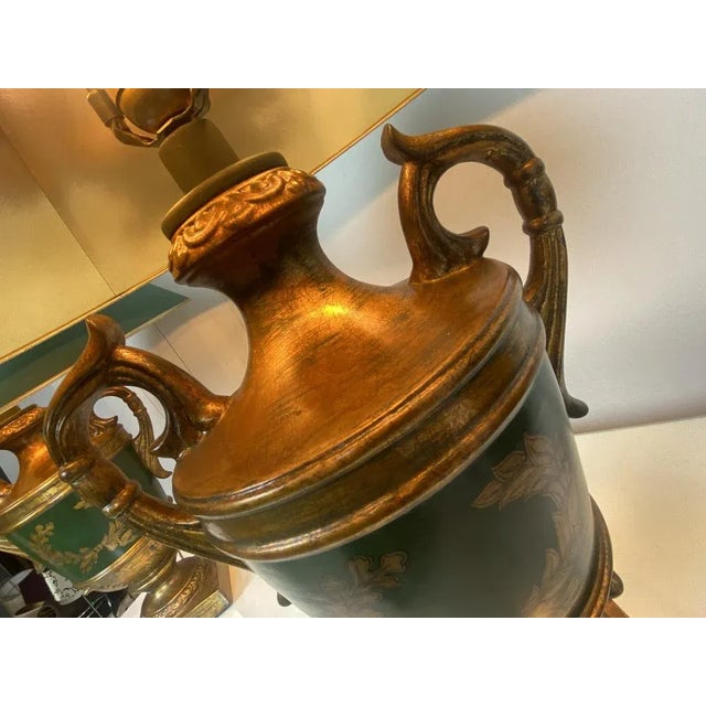 Vintage Classic Baroque-Style Painted Ceramic Urn Table Lamps, Set of 2 For Sale - Image 4 of 17
