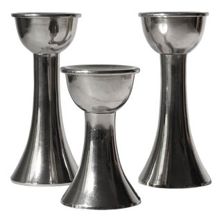 Mid-Century Modern Silver Aluminum Candleholders, 1960, Set of 3 For Sale