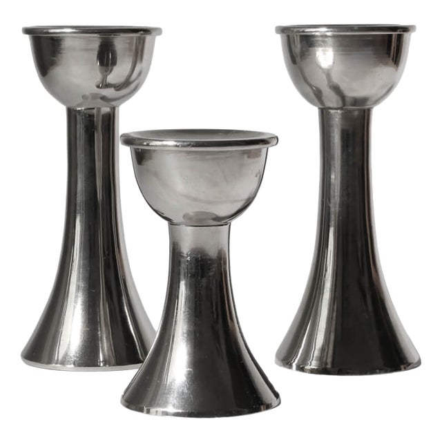 Mid-Century Modern Silver Aluminum Candleholders, 1960, Set of 3 For Sale