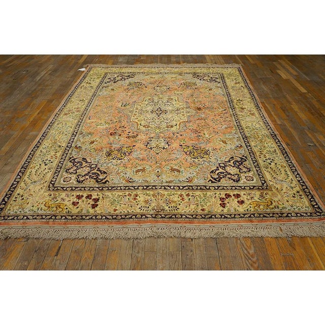 "This exceptional 1940 Antique Tabriz Silk Persian Formal rug is a highly refined masterpiece originating from the...