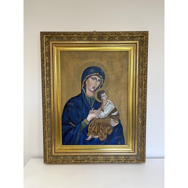 Painted Icon Depicting Notre Dame du Perpétuel Secours, 1960s, Oil on Jute Canvas For Sale - Image 9 of 9