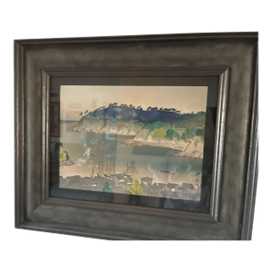 Vintage Matsuoka Eikyu (1881 - 1938) Japanese Woodblock Print Manazuru, Izu Province With Larson Juhl Wood Frame