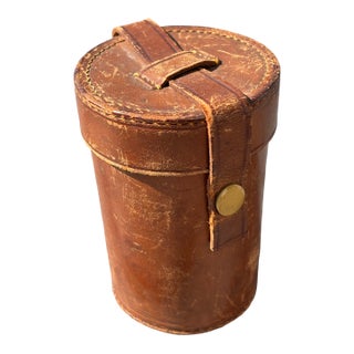 Early 20th Century Campaign-Style Leather and Glass Hunting / Sporting Travel Cups For Sale