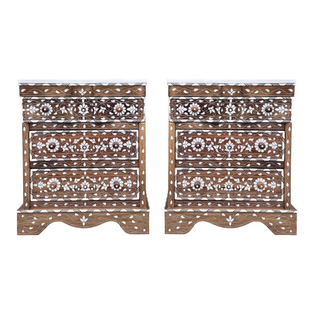 Pair of Vintage Mother of Pearl Inlaid Nightstands For Sale