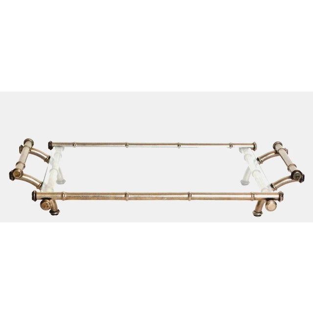 Mid Century Modern plate silver and glass faux bamboo serving tray or stand. This Maison Baguès style cocktail stand is a...