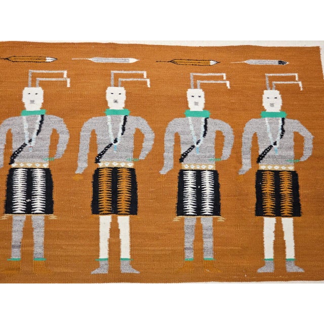 Brown Vintage Native American Yei Rug, Handwoven Wool, Navajo Deity Pictorial Pattern, 3x5 For Sale - Image 8 of 13