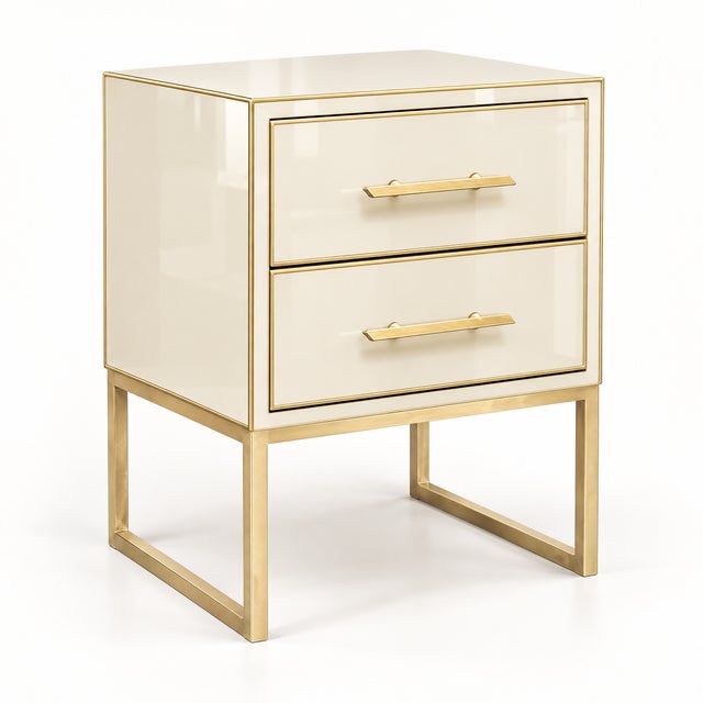Ivory Murano Glass and Polished Brass Two-Drawer Nightstands from Justfurnituress SRL, Set of 2 For Sale - Image 4 of 7