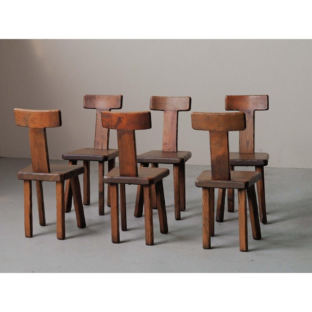 Vintage Brutalist Handcrafted Chestnut Chairs, France, 1970, Set of 6 For Sale - Image 18 of 18