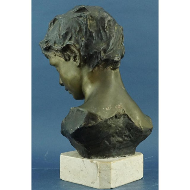 Francesco Parente, Large Art Nouveau Il Broncio Bust Depicting a Sulking Child, Early 1900s, Bronze For Sale - Image 4 of 18