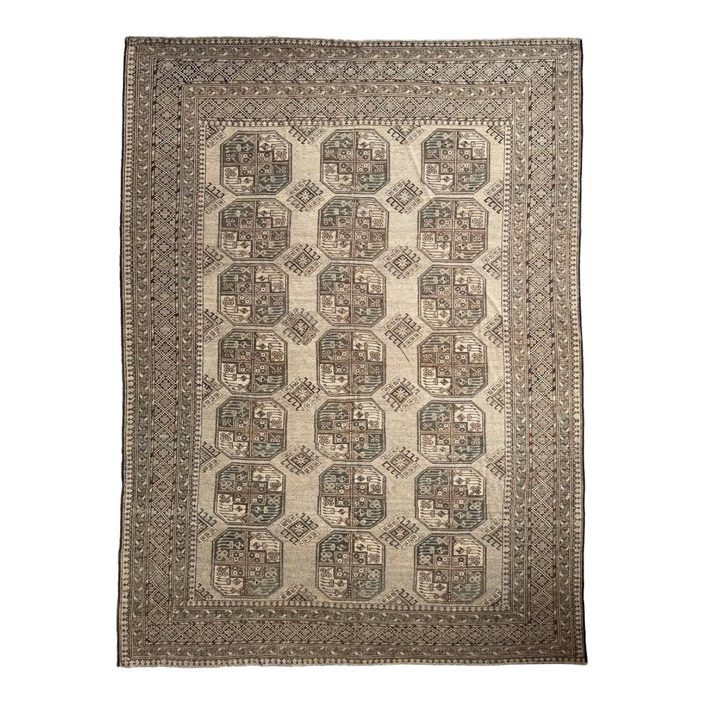 Muted Cloud Grey, Taupe, and Steel Blue Vintage Ersari Elephant Track ...