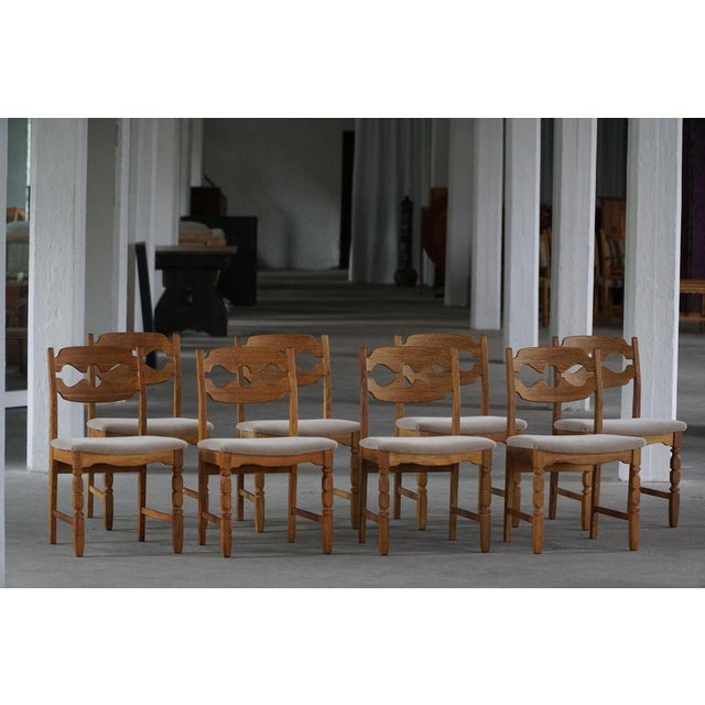 Vintage Razorblade Dining Chairs in Oak and Mohair by Henning Kjærnulf, 1960s, Set of 8 For Sale - Image 15 of 18