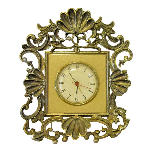 Vintage Mid-Century Modern French Style Ormulu Electric Table Clock For Sale