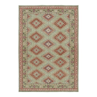 Rug & Kilim’s Distressed Tribal Style Rug in Bright Green With Red Medallions For Sale