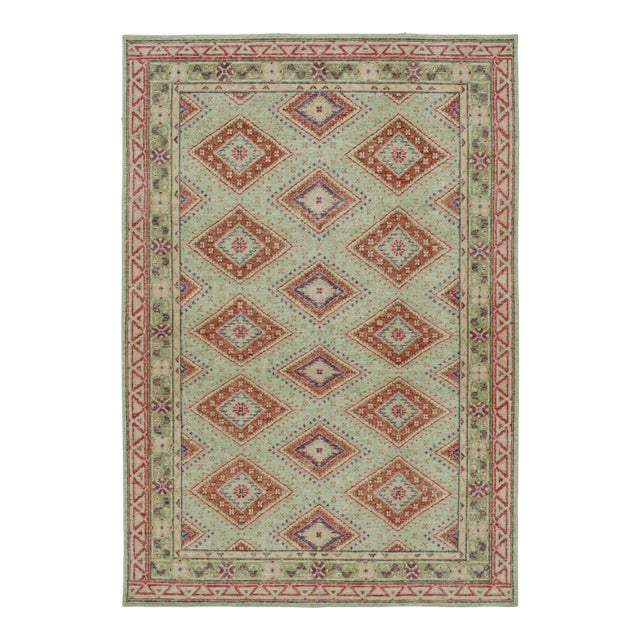 Rug & Kilim’s Distressed Tribal Style Rug in Bright Green With Red Medallions For Sale
