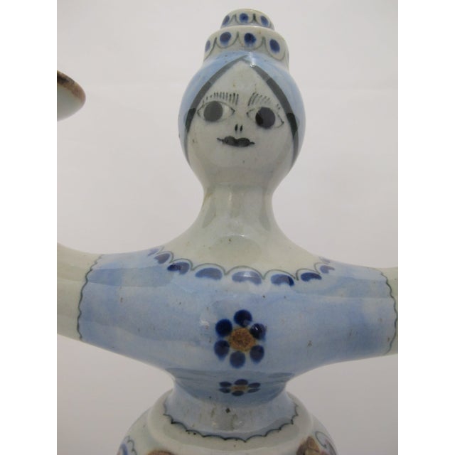 Mexican Ken Edwards El Palomar Blue Tonala Mexico Folk Figural Pottery 2 Arm Candelabra For Sale - Image 3 of 11