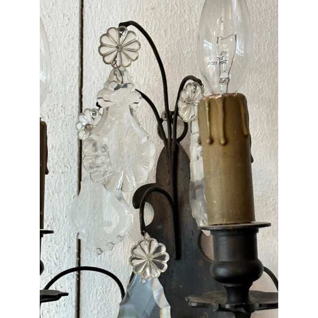 Traditional Pair of Late 19th Century Bronze and Crystal Sconces For Sale - Image 3 of 10
