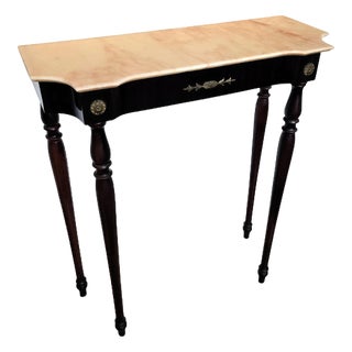 Mid-Century Italian Wood Brass Wall Console Table with Marble Top, 1950s For Sale