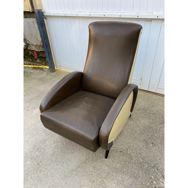 Set of Reclining Lounge Chair with Ottoman in Faux Leather, 1950s For Sale - Image 3 of 16