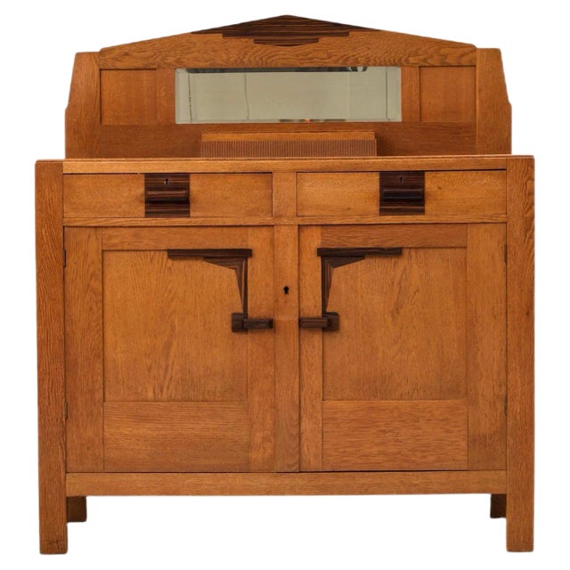 Art Deco Solid Oak and Coromandel Bar Cabinet, 1930s For Sale