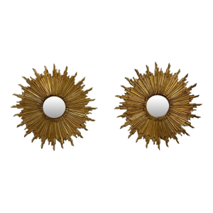 Pair of Vintage French Gilt Bronze Sunburst Mirrors