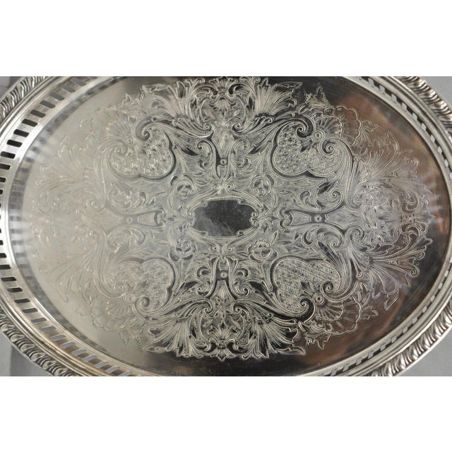 Vintage Eales Silver Plated Small Raised Gallery Oval Trinket Dish Bar Tray For Sale - Image 4 of 14