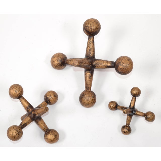 Set of 3 Bill Curry Gold Bronze Finished Cast Iron Jacks Sculptures, Atomic Age For Sale - Image 9 of 12