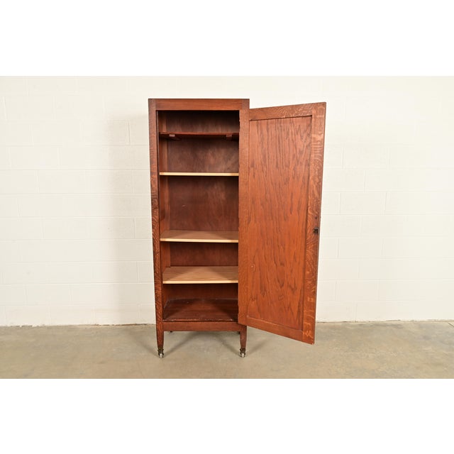 Early 20th Century Stickley Brothers Style Antique Mission Oak Arts & Crafts Armoire Dresser or Linen Press, Circa 1900 For Sale - Image 5 of 12