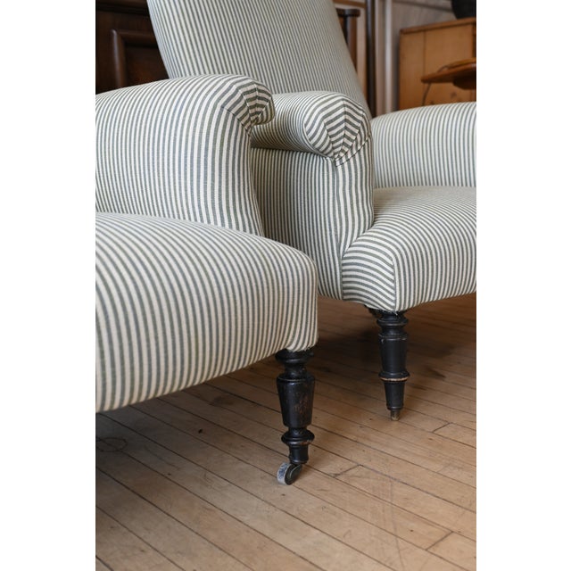 French 1930's French Upholstered Striped Lounge Chairs For Sale - Image 3 of 16