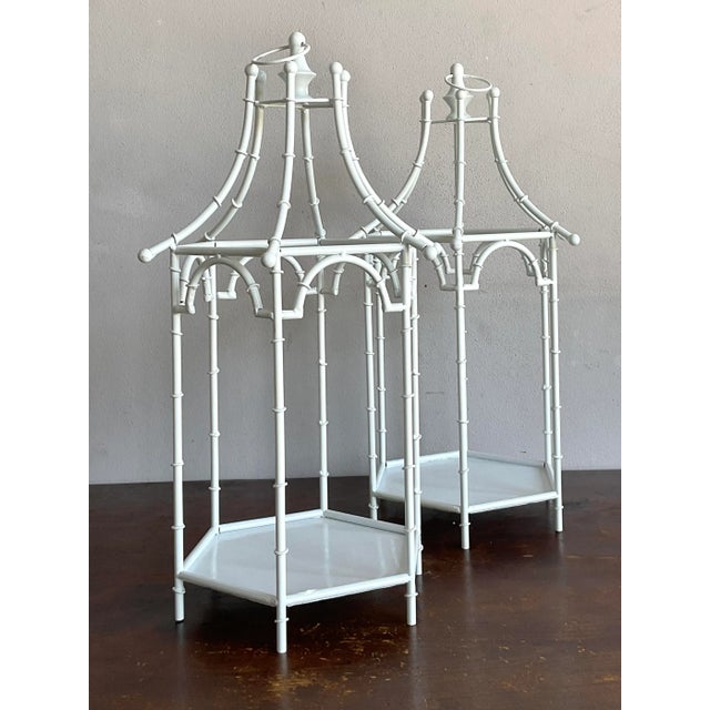 Vintage Regency Metal Bamboo Candle Lanterns - Set of 2 For Sale In West Palm - Image 6 of 10