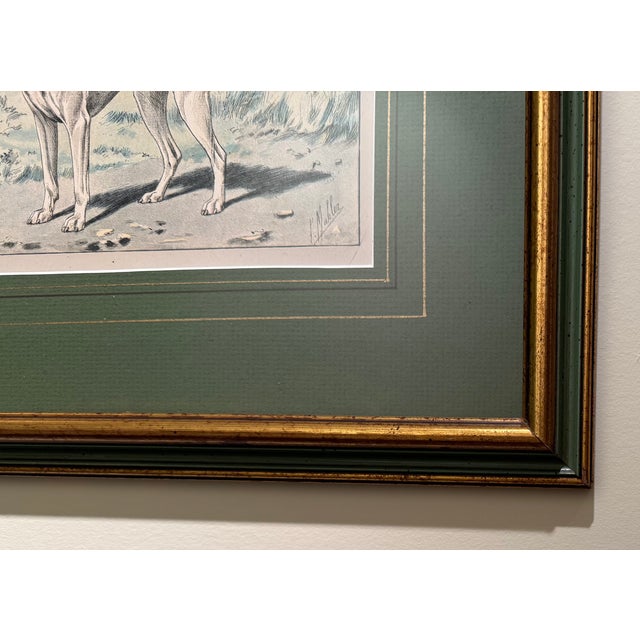 Wood Beautifully Framed French Chromolithograph of Pointer Dog, Signed P. Mahler, Early 20th Century For Sale - Image 7 of 10