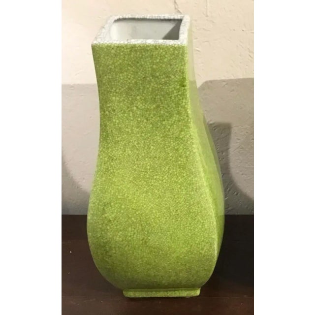 Stylish Modern Chartreuse Crackle Glaze Square Vase, showroom floor sample