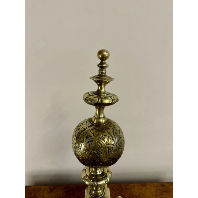 Victorian Ornate Brass Firedogs, 1880s, Set of 2 For Sale - Image 4 of 9