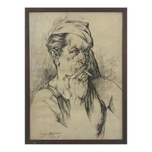 Antique Expressionist Self Portrait by Luigi Spirrizzi, Charcoal on Paper (Framed, 1928)