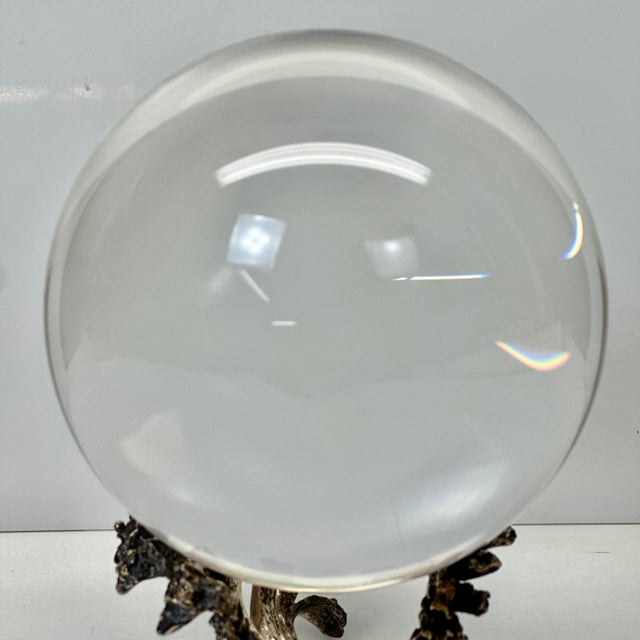 2000 - 2009 Rare Steuben Crystal Gazing Ball on Sterling Silver Wave Stand #1036 Signed 5.5” For Sale - Image 5 of 15