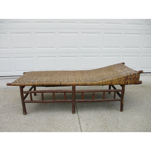 Farmhouse 1930s Hickory Woven Wicker Rattan Chaise Lounge or Daybed For Sale - Image 3 of 12
