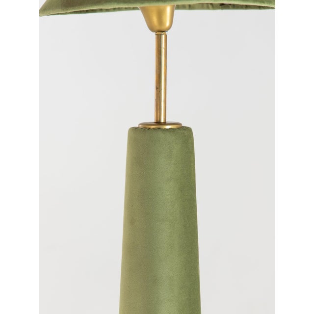Pair of Moss Green Velvet Floor Lamps, French Late 20th C. For Sale - Image 4 of 11